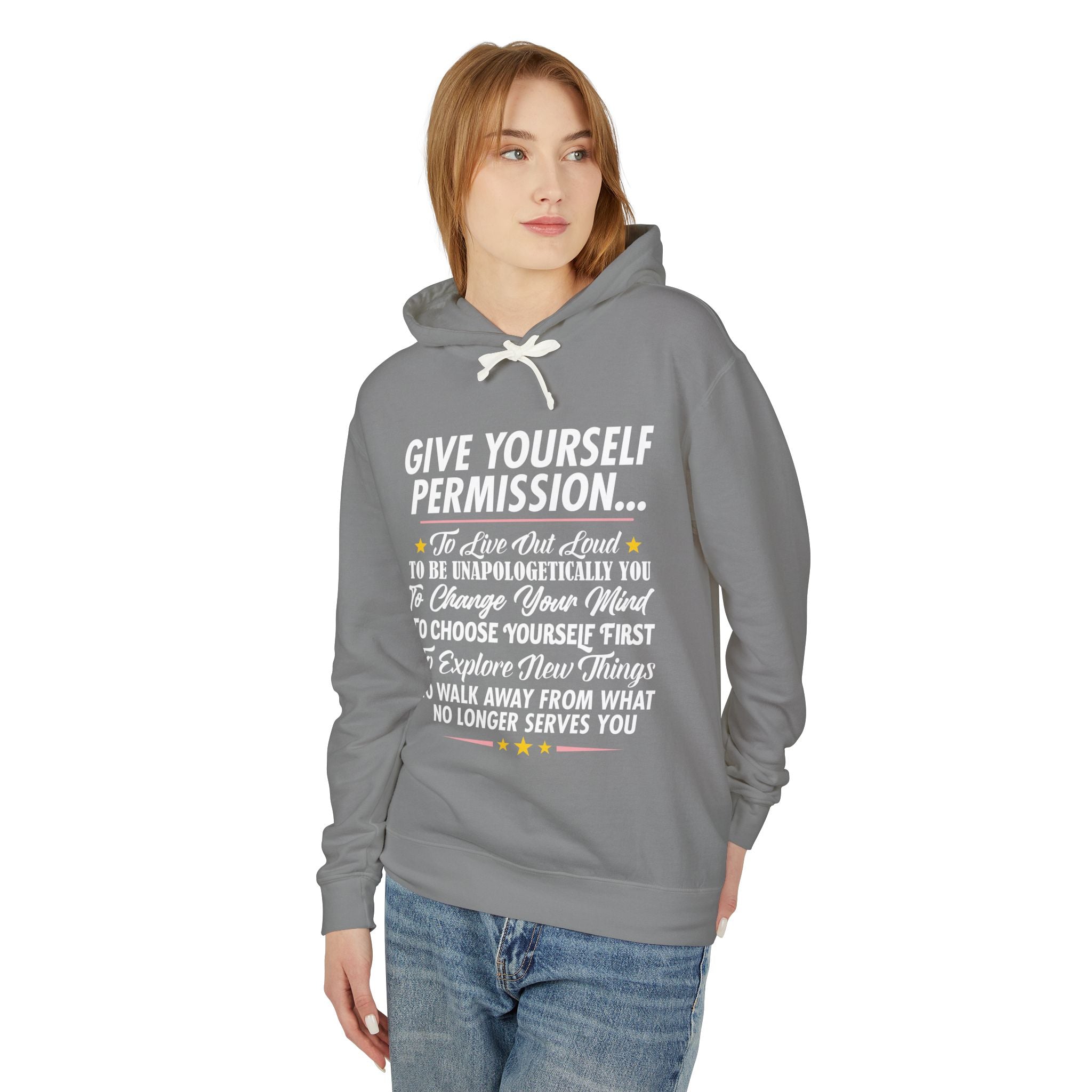 Give Yourself Permission (White) Lightweight Hooded Sweatshirt