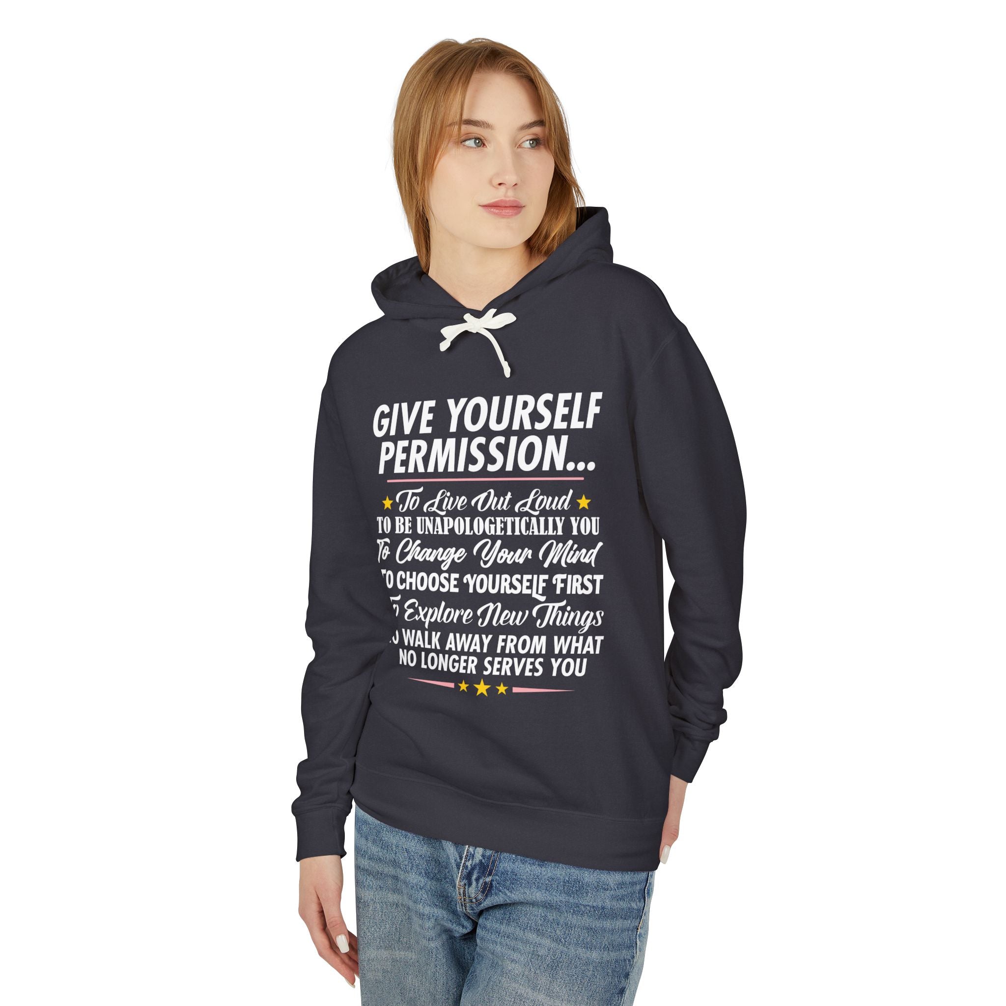 Give Yourself Permission (White) Lightweight Hooded Sweatshirt