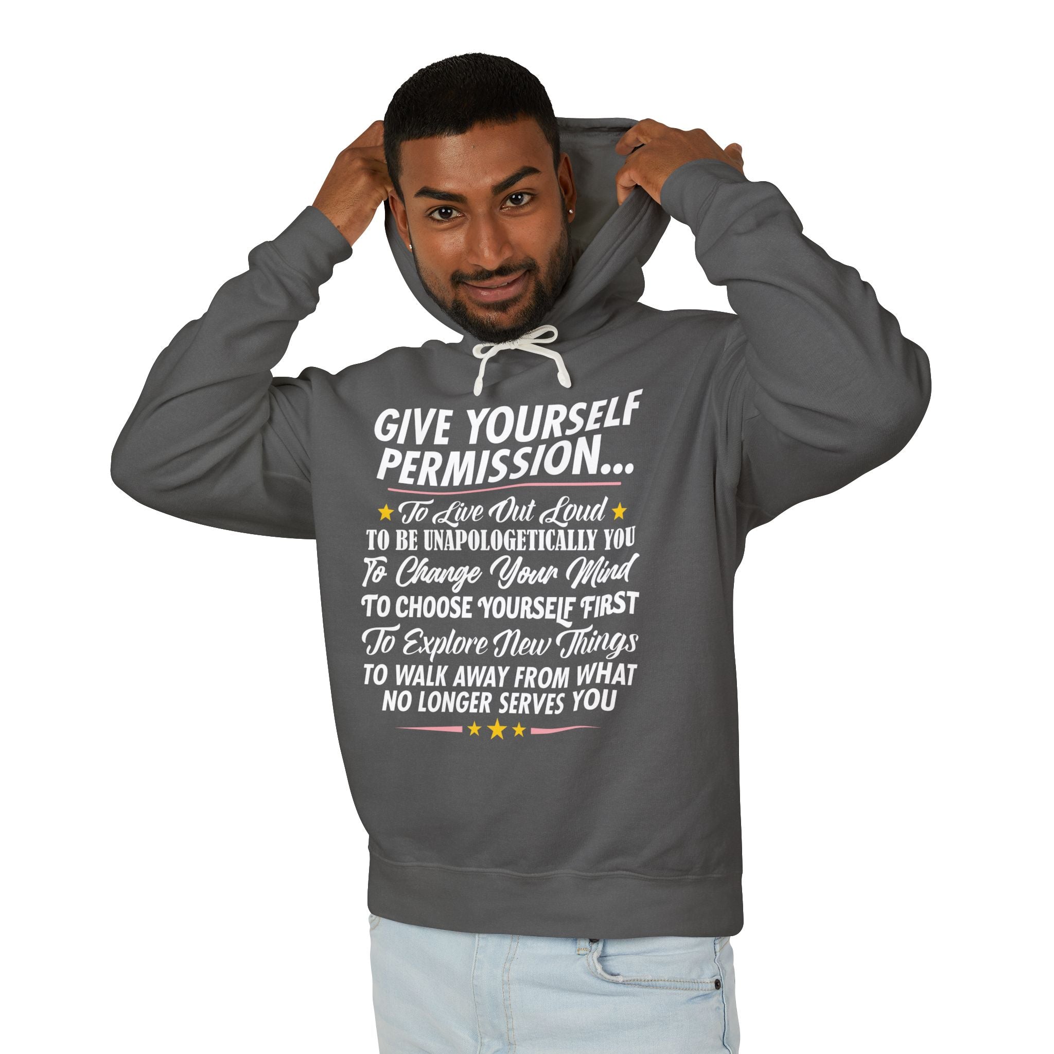 Give Yourself Permission (White) Lightweight Hooded Sweatshirt
