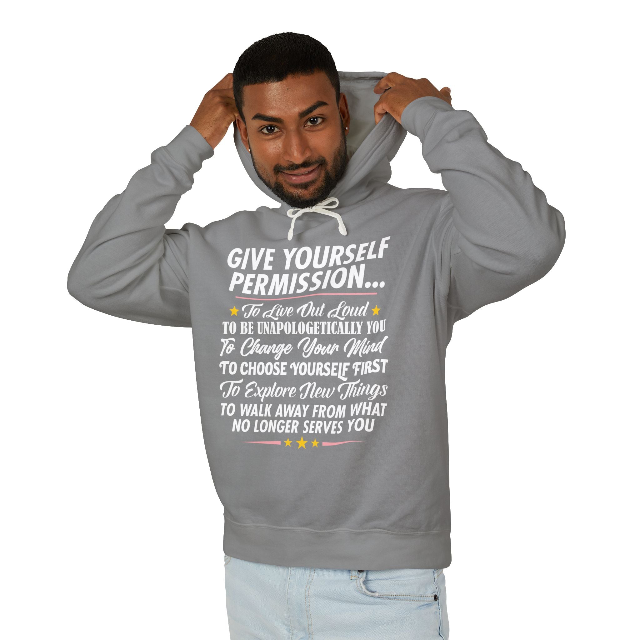 Give Yourself Permission (White) Lightweight Hooded Sweatshirt