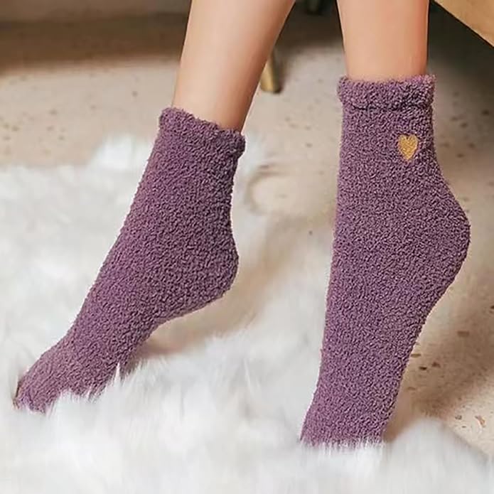 Fuzzy Socks with Gold Heart