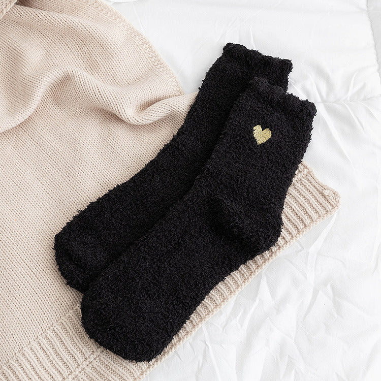 Fuzzy Socks with Gold Heart