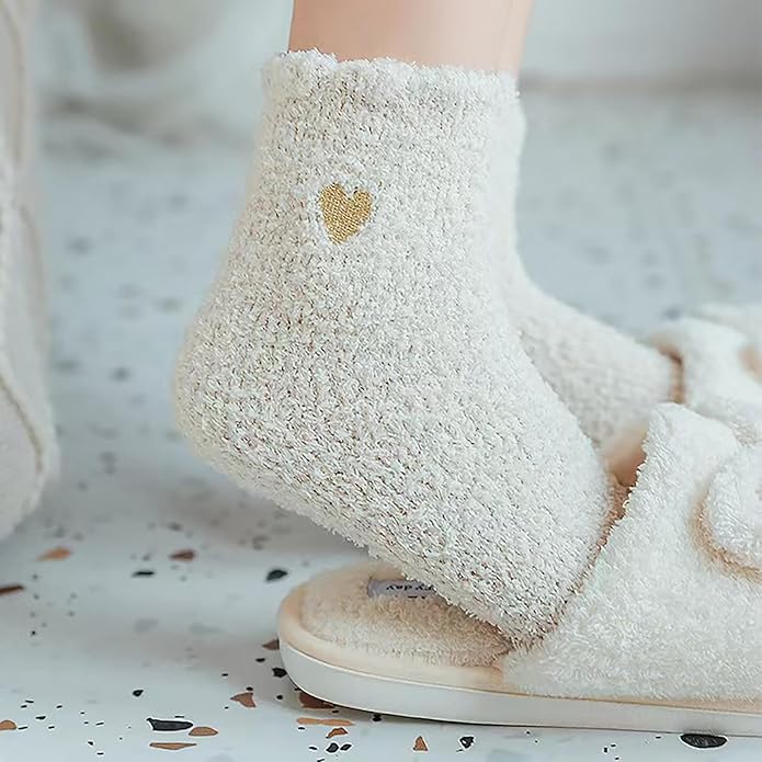 Fuzzy Socks with Gold Heart