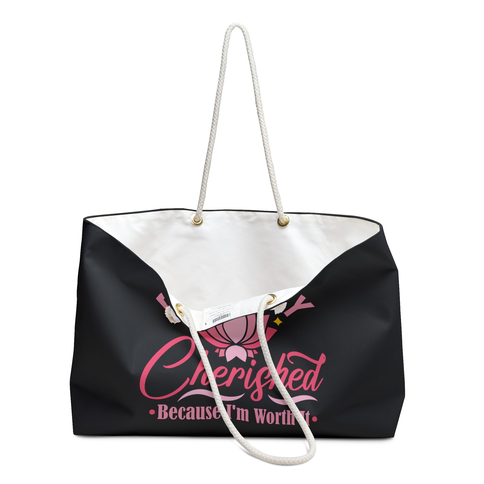 Black Weekender Tote Bag with Endlessly Cherished Logo