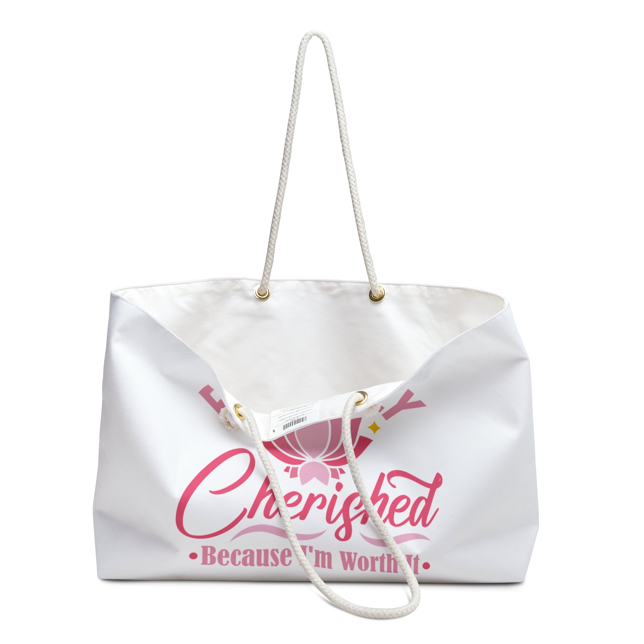 White Weekender Tote Bag with Endlessly Cherished Logo